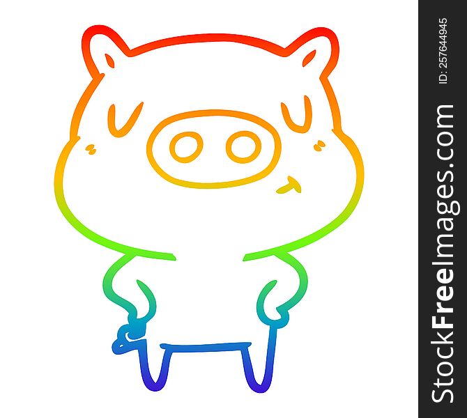 Rainbow Gradient Line Drawing Cartoon Content Pig