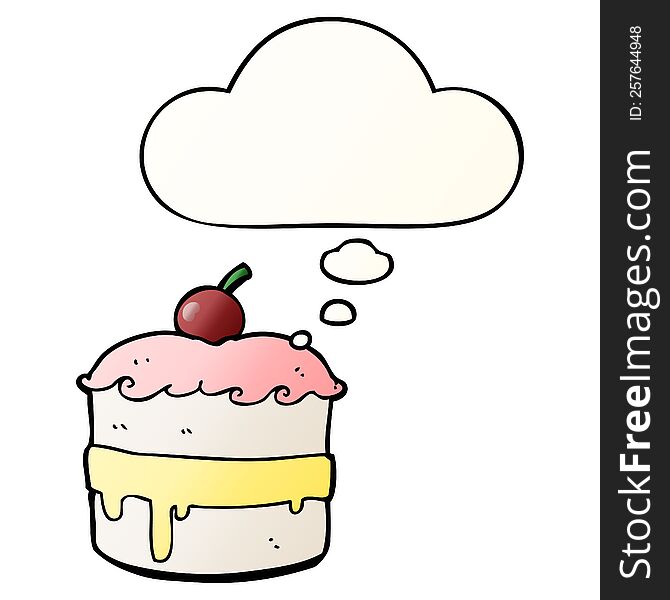 Cartoon Cake And Thought Bubble In Smooth Gradient Style