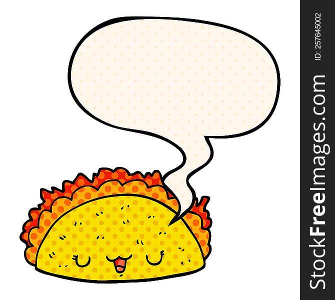 cartoon taco with speech bubble in comic book style