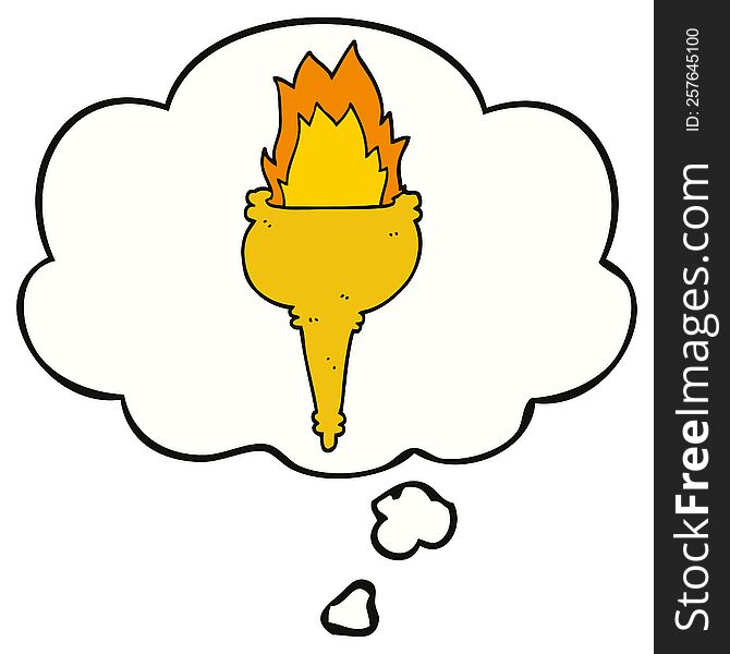 cartoon flaming torch and thought bubble