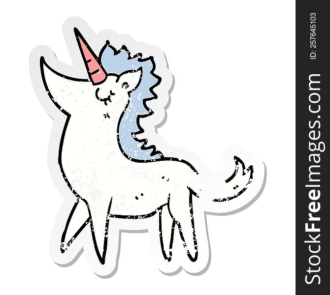 Distressed Sticker Of A Cartoon Unicorn