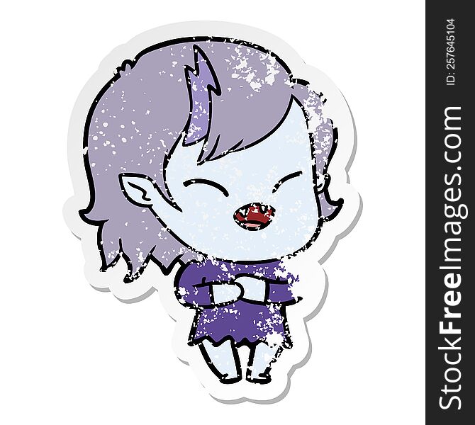 Distressed Sticker Of A Cartoon Laughing Vampire Girl