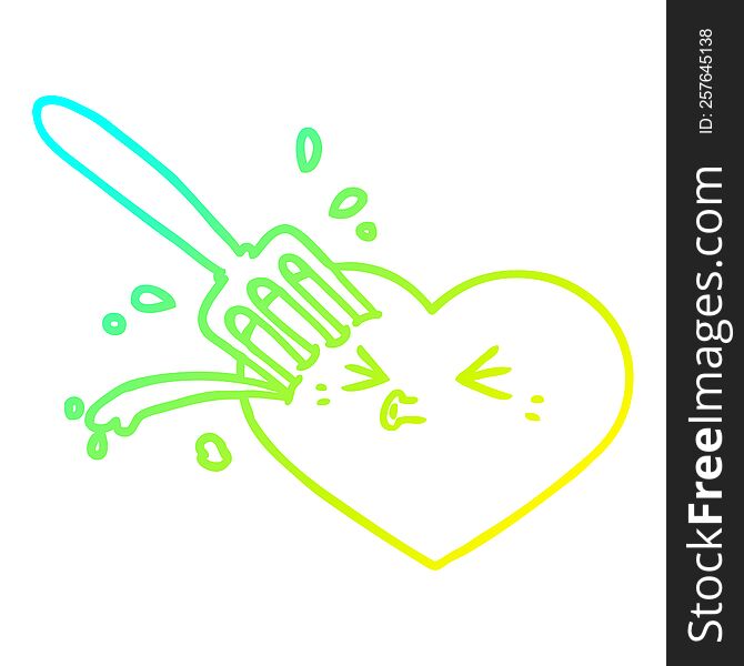 Cold Gradient Line Drawing Cartoon Love Heart Stuck With Fork