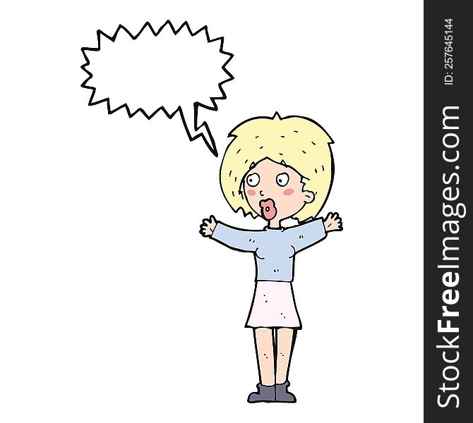 Cartoon Worried Woman With Speech Bubble