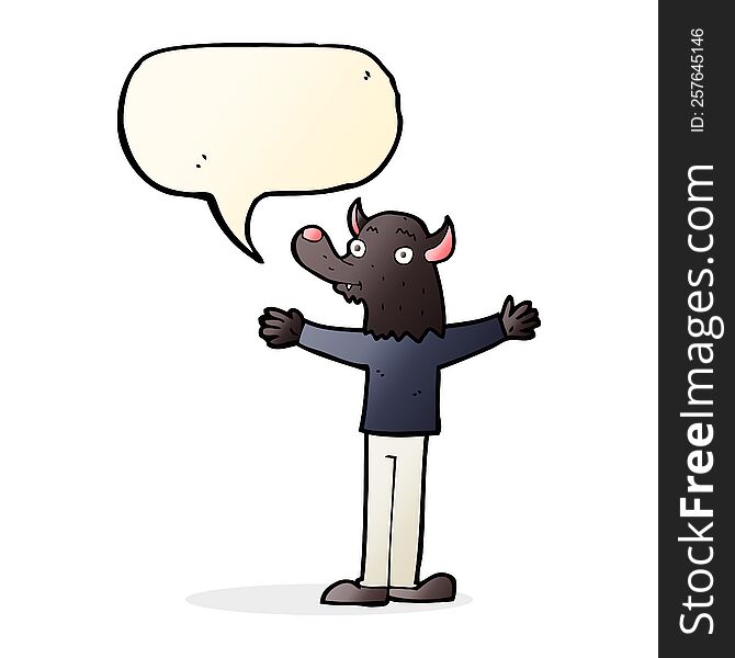Cartoon Friendly Werewolf With Speech Bubble