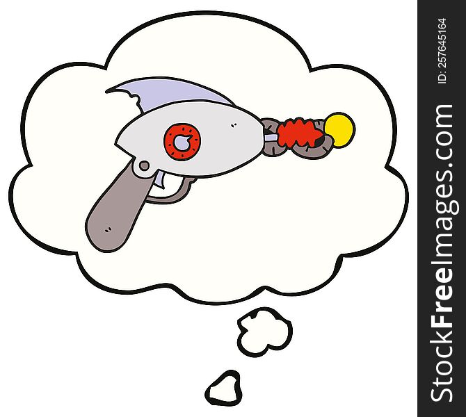 cartoon ray gun with thought bubble. cartoon ray gun with thought bubble