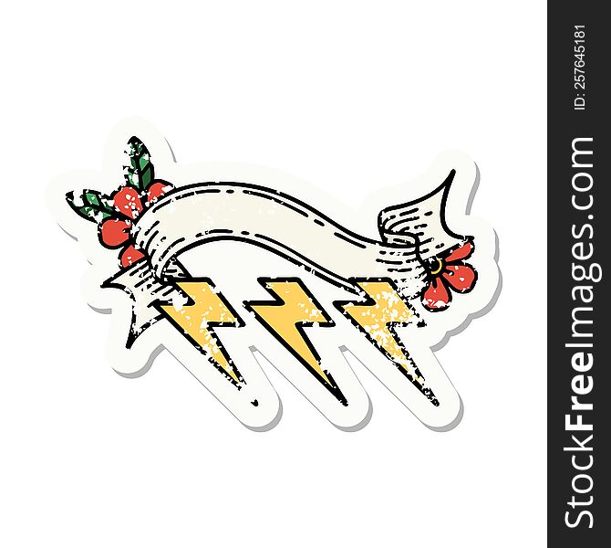 Grunge Sticker With Banner Of Lightning  Bolts