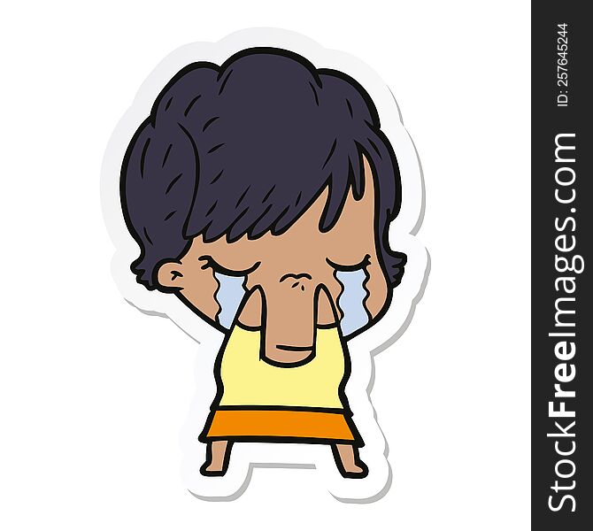 Sticker Of A Cartoon Woman Crying