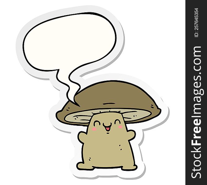 Cartoon Mushroom Character And Speech Bubble Sticker