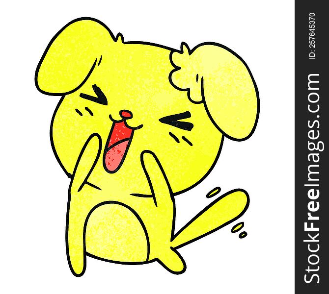 freehand drawn textured cartoon of cute kawaii dog