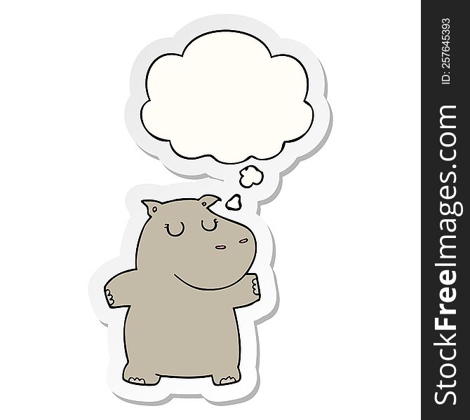 cartoon hippo with thought bubble as a printed sticker