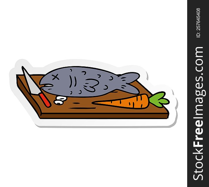 Sticker Cartoon Doodle Of A Food Chopping Board