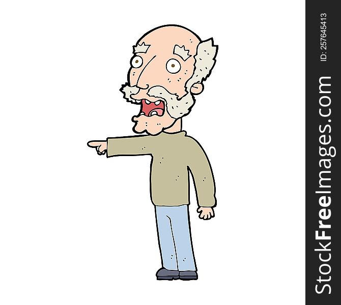 cartoon scared old man pointing