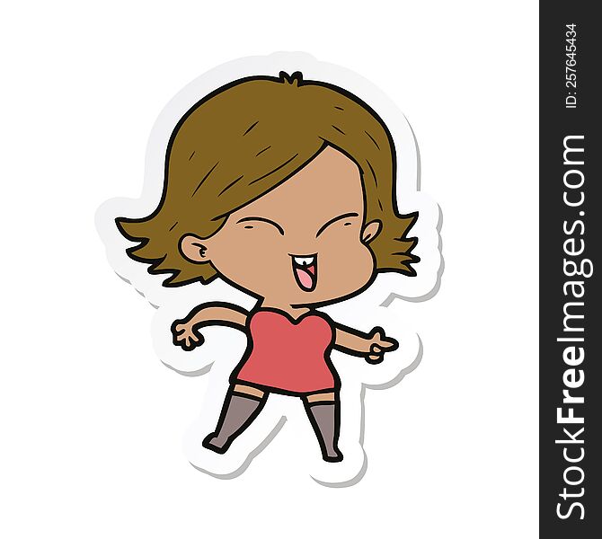 Sticker Of A Happy Cartoon Girl