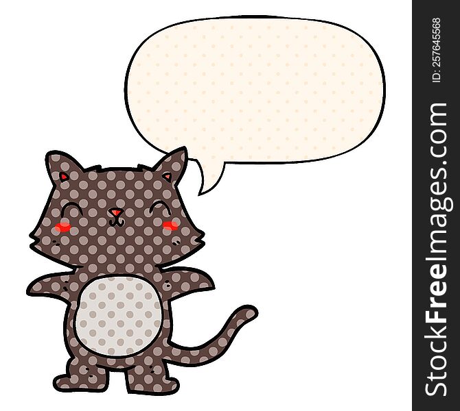 Cartoon Cat And Speech Bubble In Comic Book Style