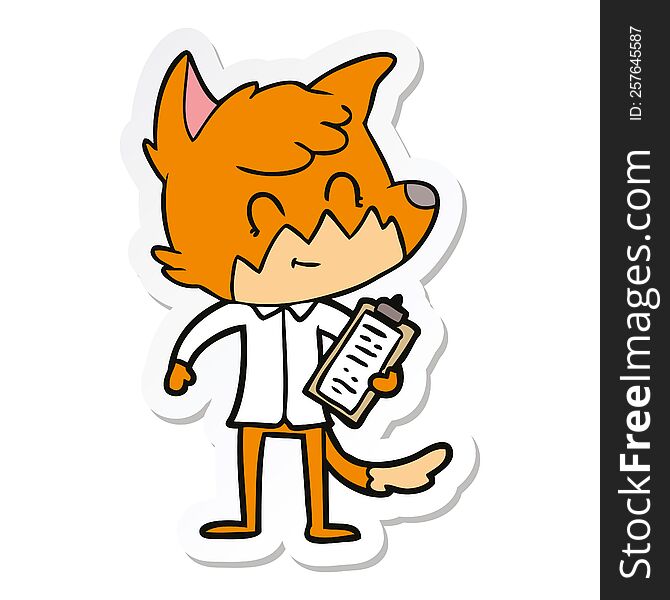 sticker of a cartoon happy fox salesman