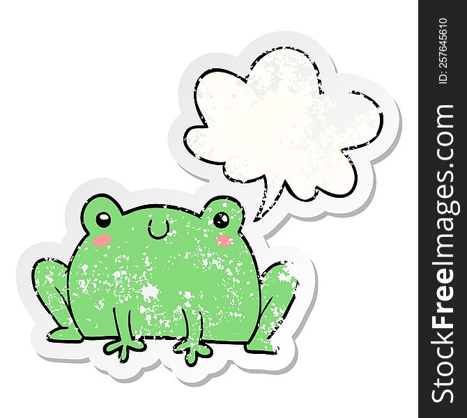 Cartoon Frog And Speech Bubble Distressed Sticker