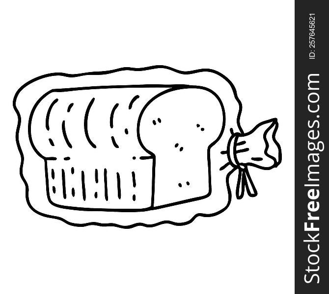 line doodle loaf of bread in plastic bag. line doodle loaf of bread in plastic bag