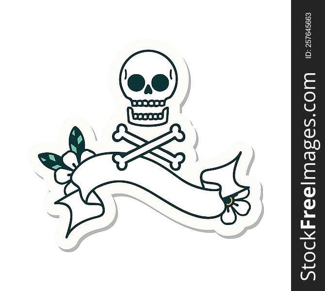 tattoo style sticker with banner of cross bones