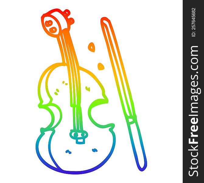 Rainbow Gradient Line Drawing Cartoon Violin And Bow