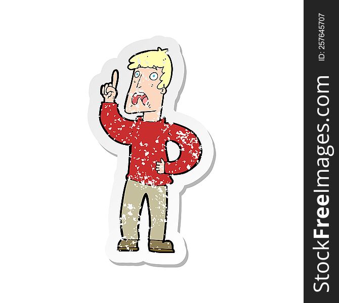 retro distressed sticker of a cartoon man with complaint