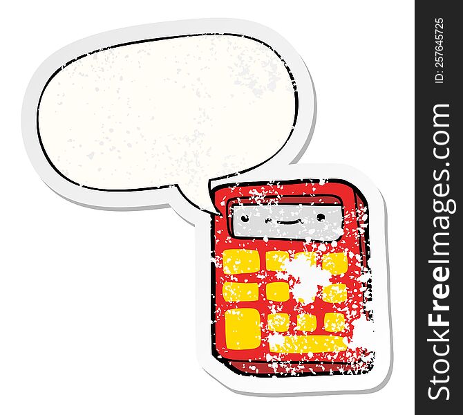 Cartoon Calculator And Speech Bubble Distressed Sticker