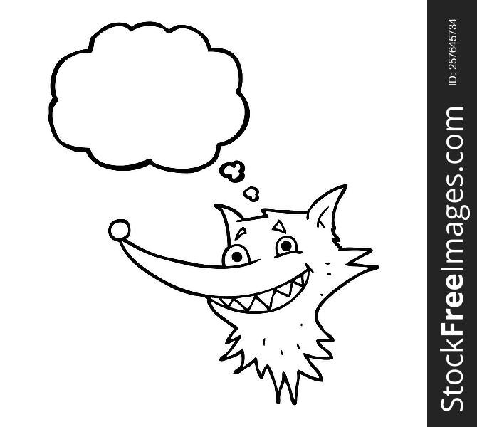 Thought Bubble Cartoon Grinning Wolf Face