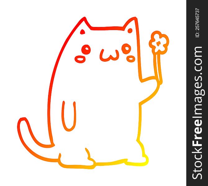 Warm Gradient Line Drawing Cute Cartoon Cat With Flower