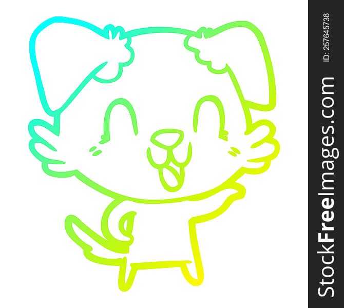 cold gradient line drawing of a laughing cartoon dog