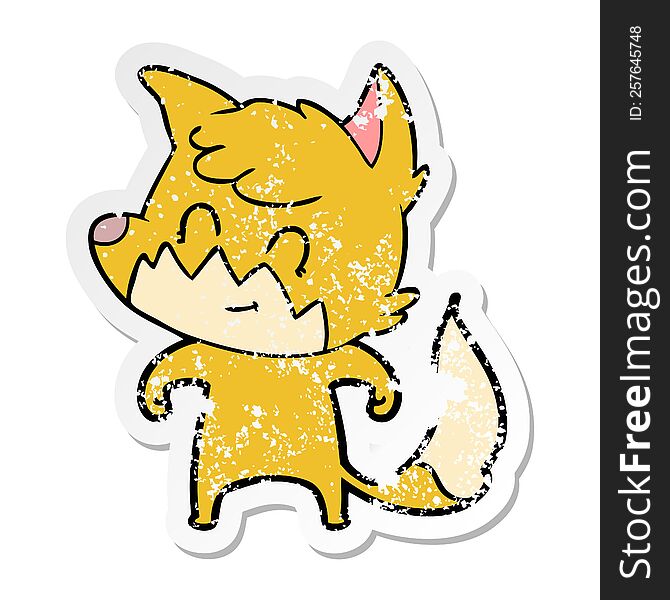 Distressed Sticker Of A Cartoon Friendly Fox