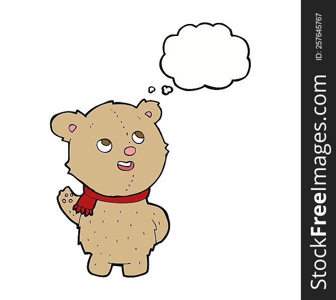 cartoon cute teddy bear with scarf with thought bubble
