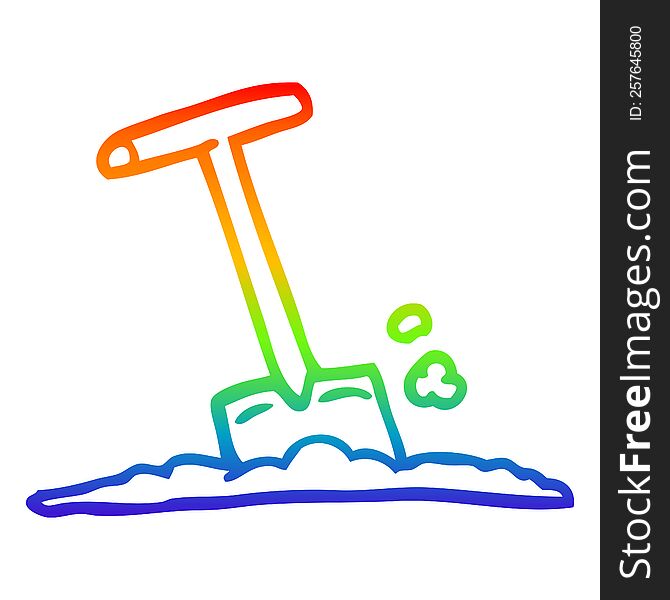 Rainbow Gradient Line Drawing Cartoon Shovel In Dirt