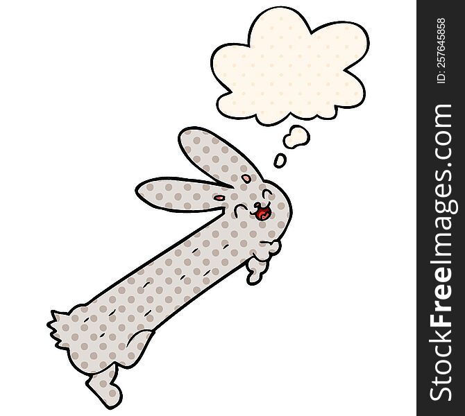 funny cartoon rabbit with thought bubble in comic book style