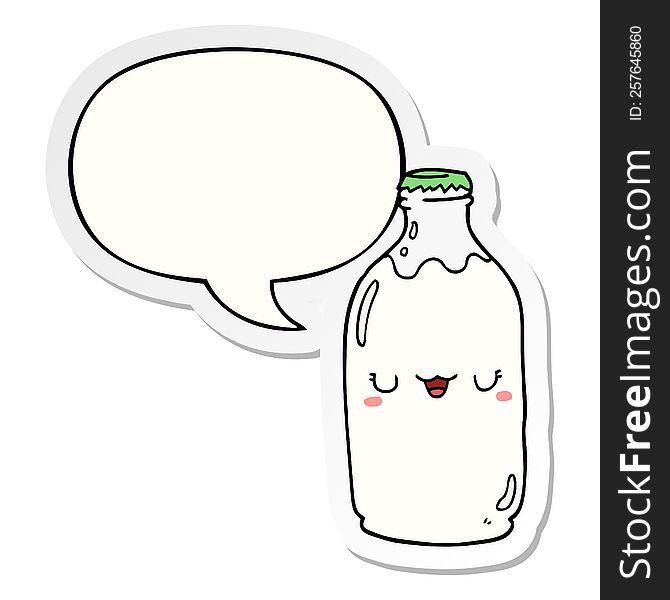 Cute Cartoon Milk Bottle And Speech Bubble Sticker