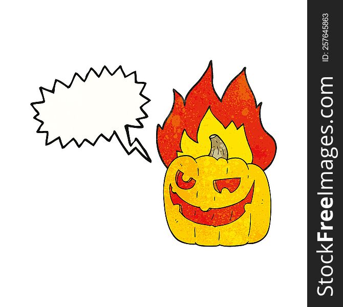 Speech Bubble Textured Cartoon Flaming Halloween Pumpkin