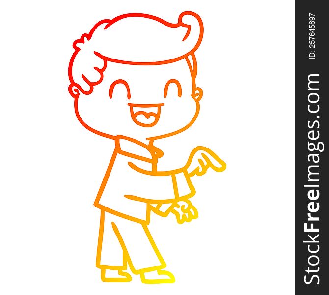 Warm Gradient Line Drawing Cartoon Happy Man Pointing