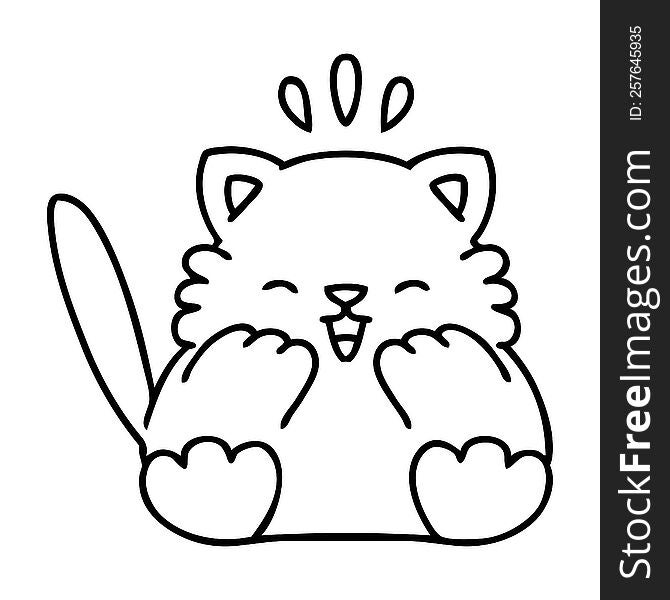 line doodle of a cute little cat