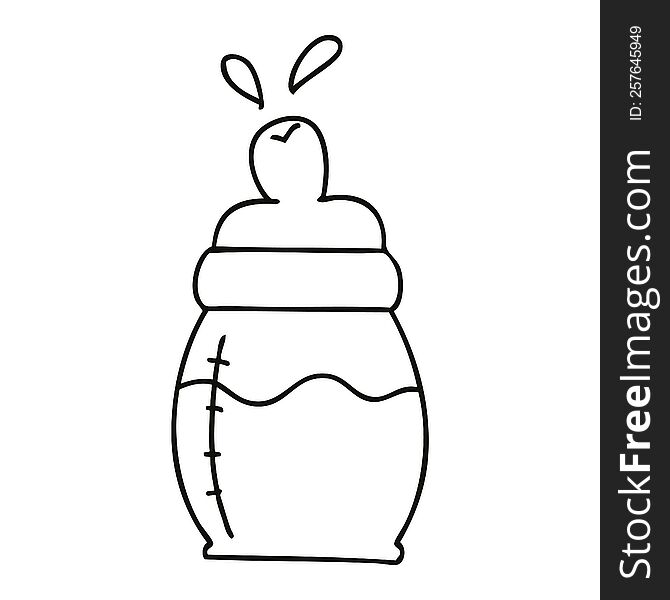 Quirky Line Drawing Cartoon Baby Milk Bottle