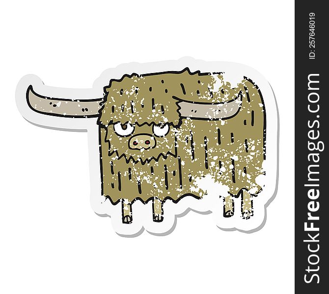 distressed sticker of a cartoon hairy cow