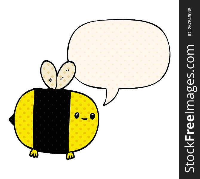 Cute Cartoon Bee And Speech Bubble In Comic Book Style