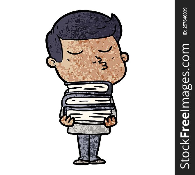 cartoon model guy pouting holding books. cartoon model guy pouting holding books