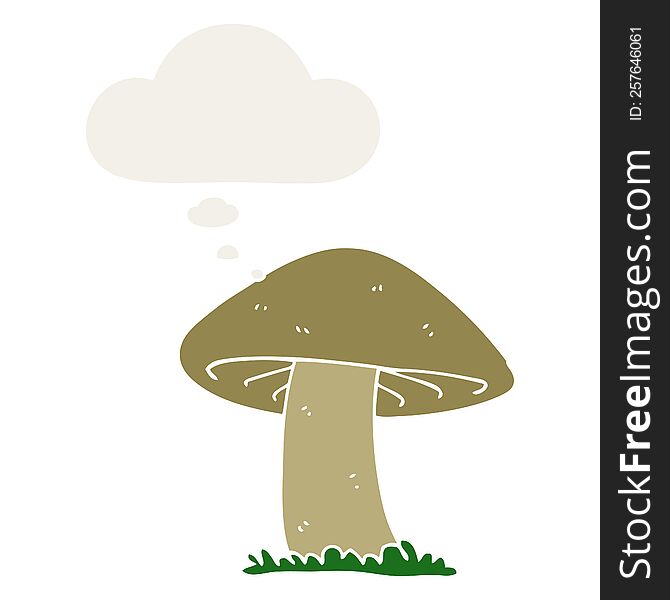 Cartoon Mushroom And Thought Bubble In Retro Style