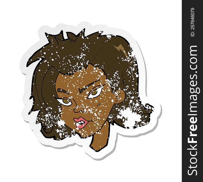 Retro Distressed Sticker Of A Cartoon Female Face