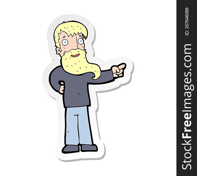 Sticker Of A Cartoon Man With Beard Pointing