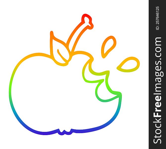 rainbow gradient line drawing of a cartoon juicy bitten apple