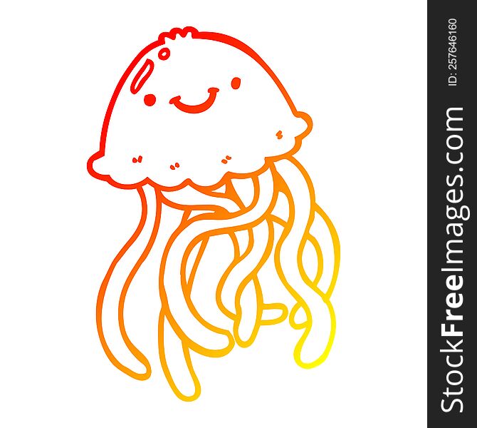 warm gradient line drawing of a cartoon happy jellyfish