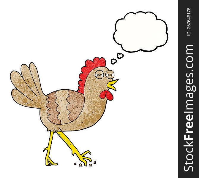 freehand drawn thought bubble textured cartoon chicken