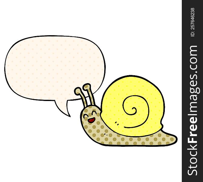 Cartoon Snail And Speech Bubble In Comic Book Style