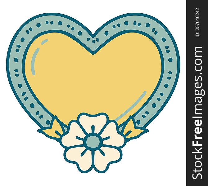 Tattoo Style Icon Of A Heart And Flower