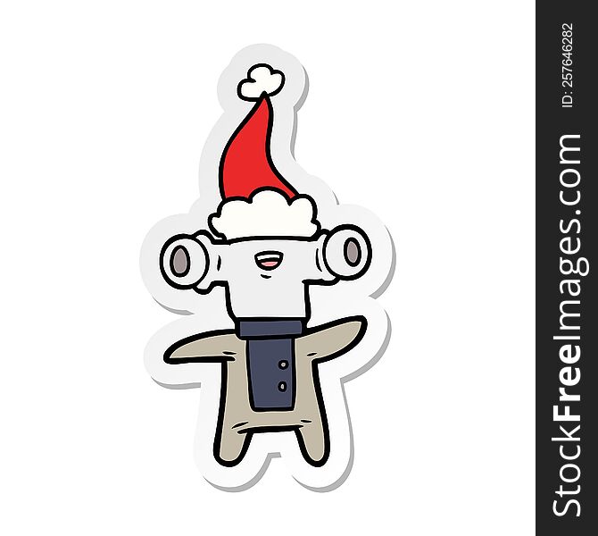 Friendly Sticker Cartoon Of A Alien Wearing Santa Hat